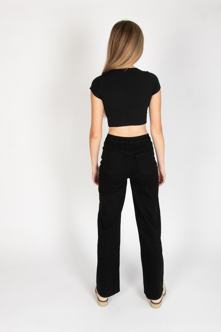 Black Button Down Crop Tee