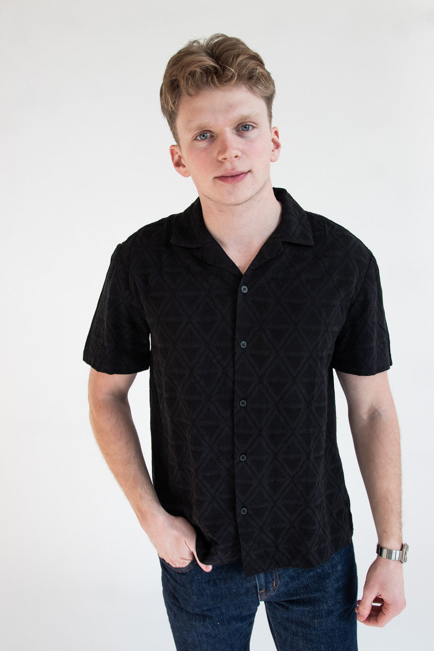 Textured Diamond Embroidery Button Up Shirt