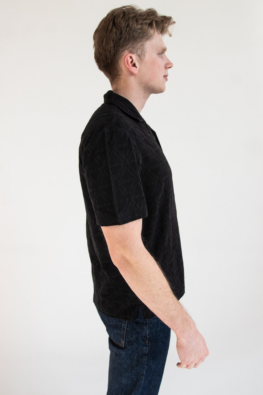 Textured Diamond Embroidery Button Up Shirt