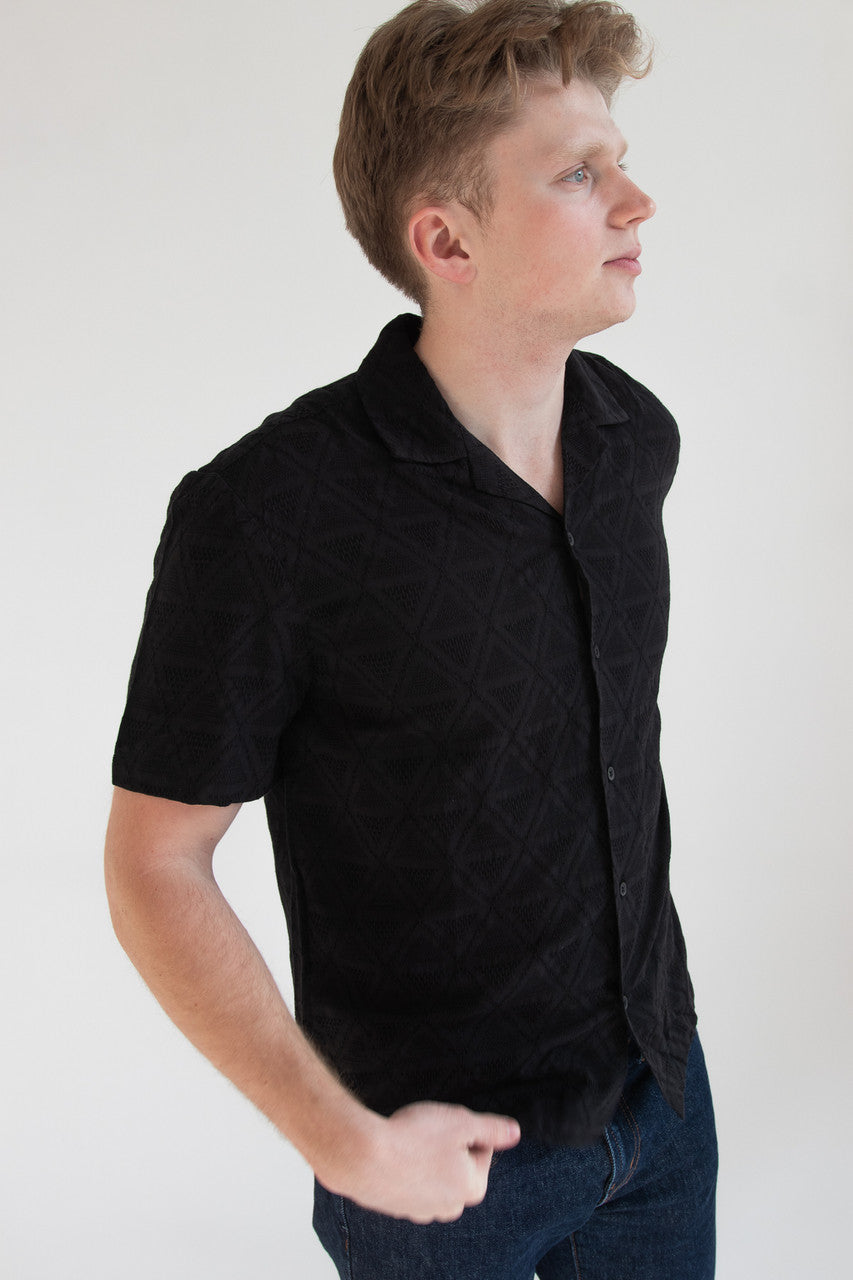 Textured Diamond Embroidery Button Up Shirt