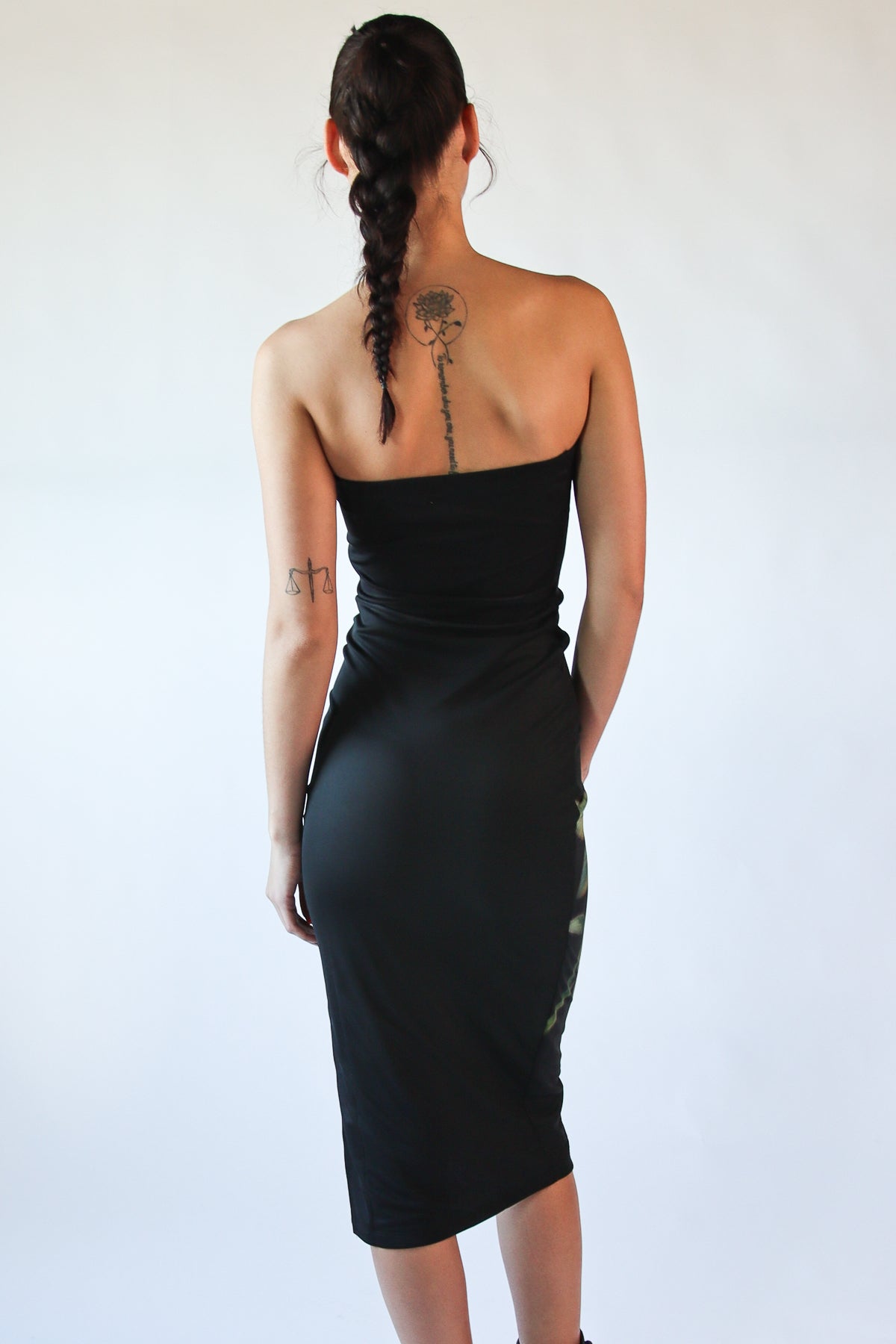 Rose Graphic Mesh Midi Tube Dress