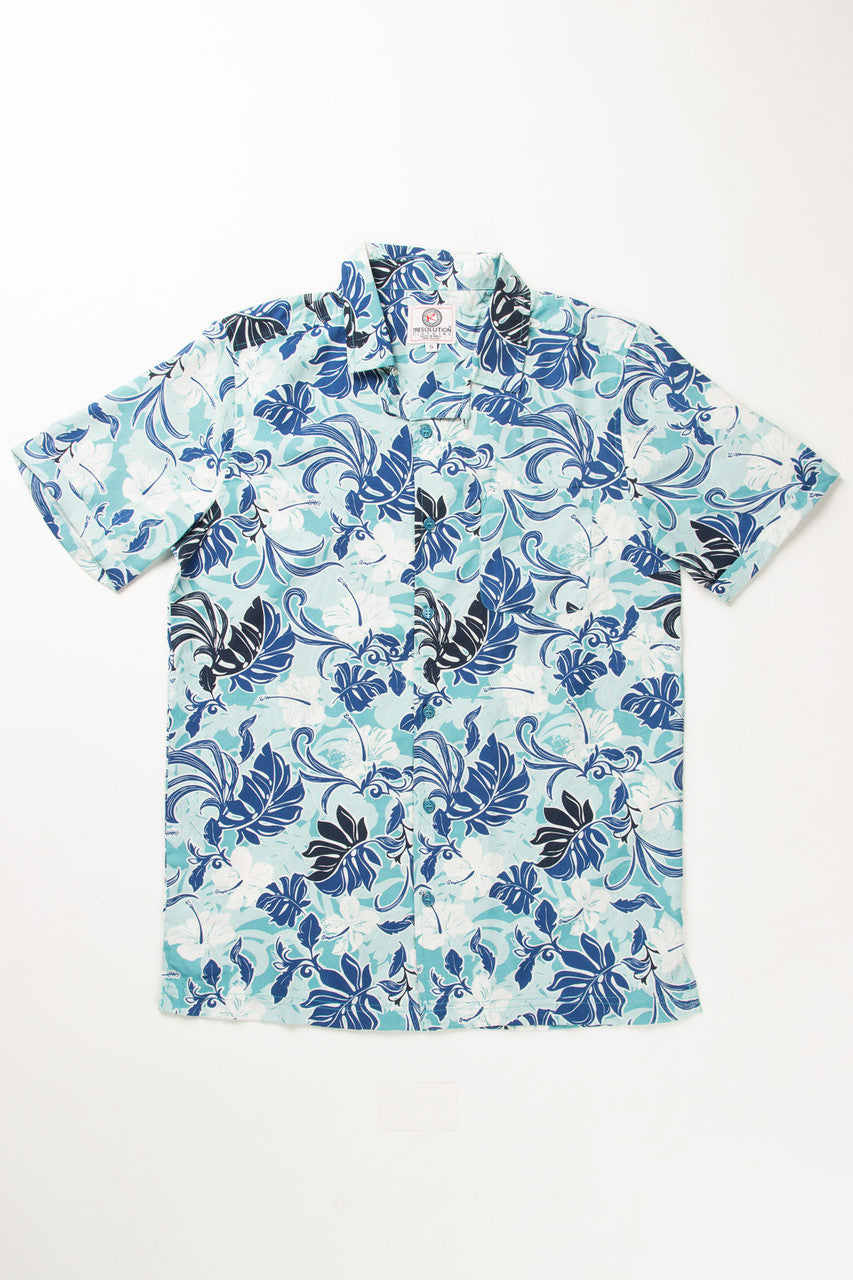 Blue Hibiscus Print Hawaiian Shirt 1
