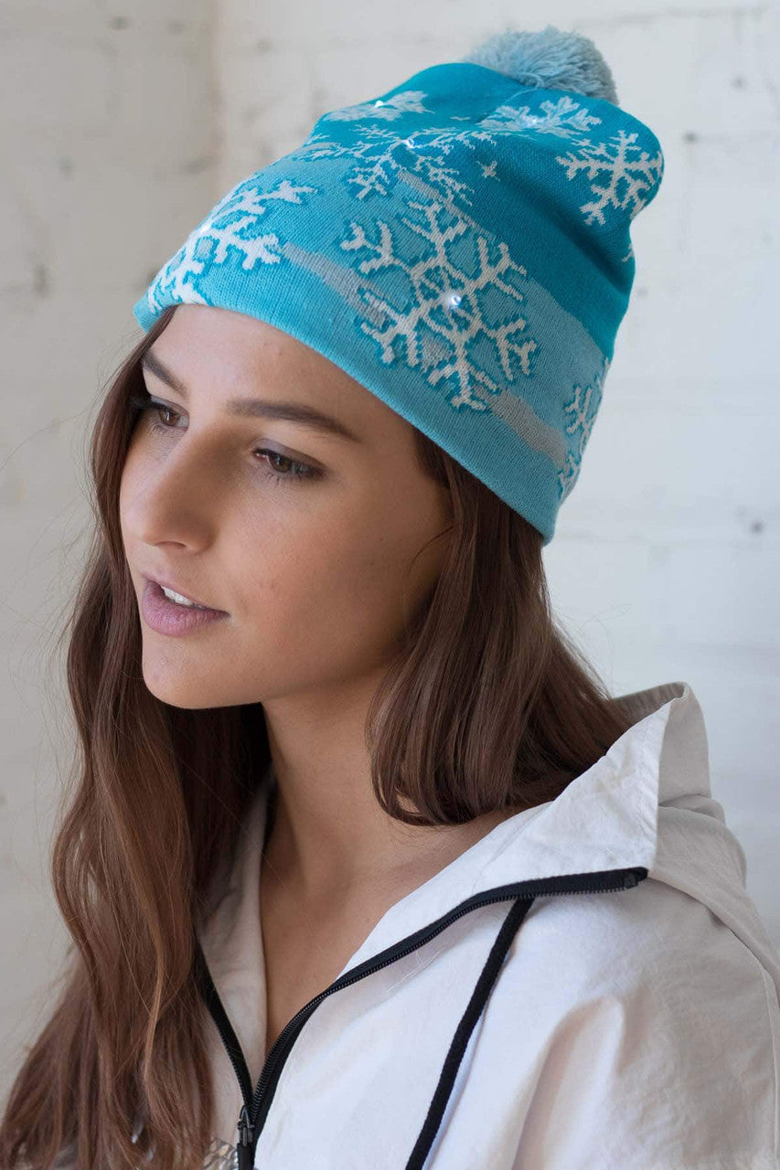 Flashing Snowflake Pom Beanie
