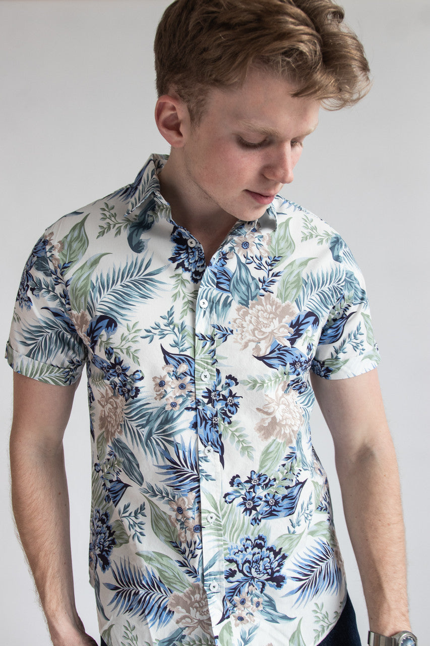 Muted Floral Palms Hawaiian Shirt