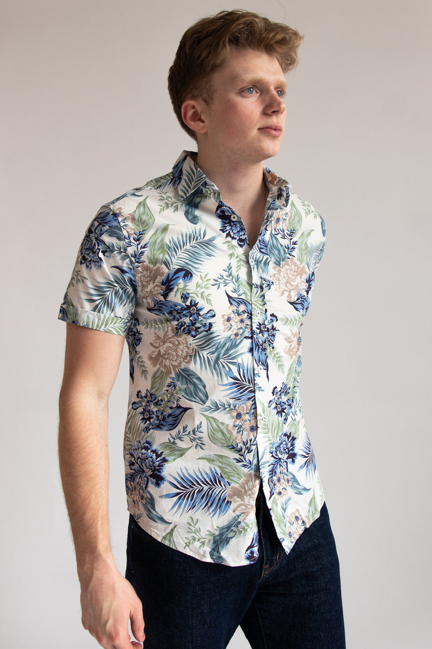 Muted Floral Palms Hawaiian Shirt