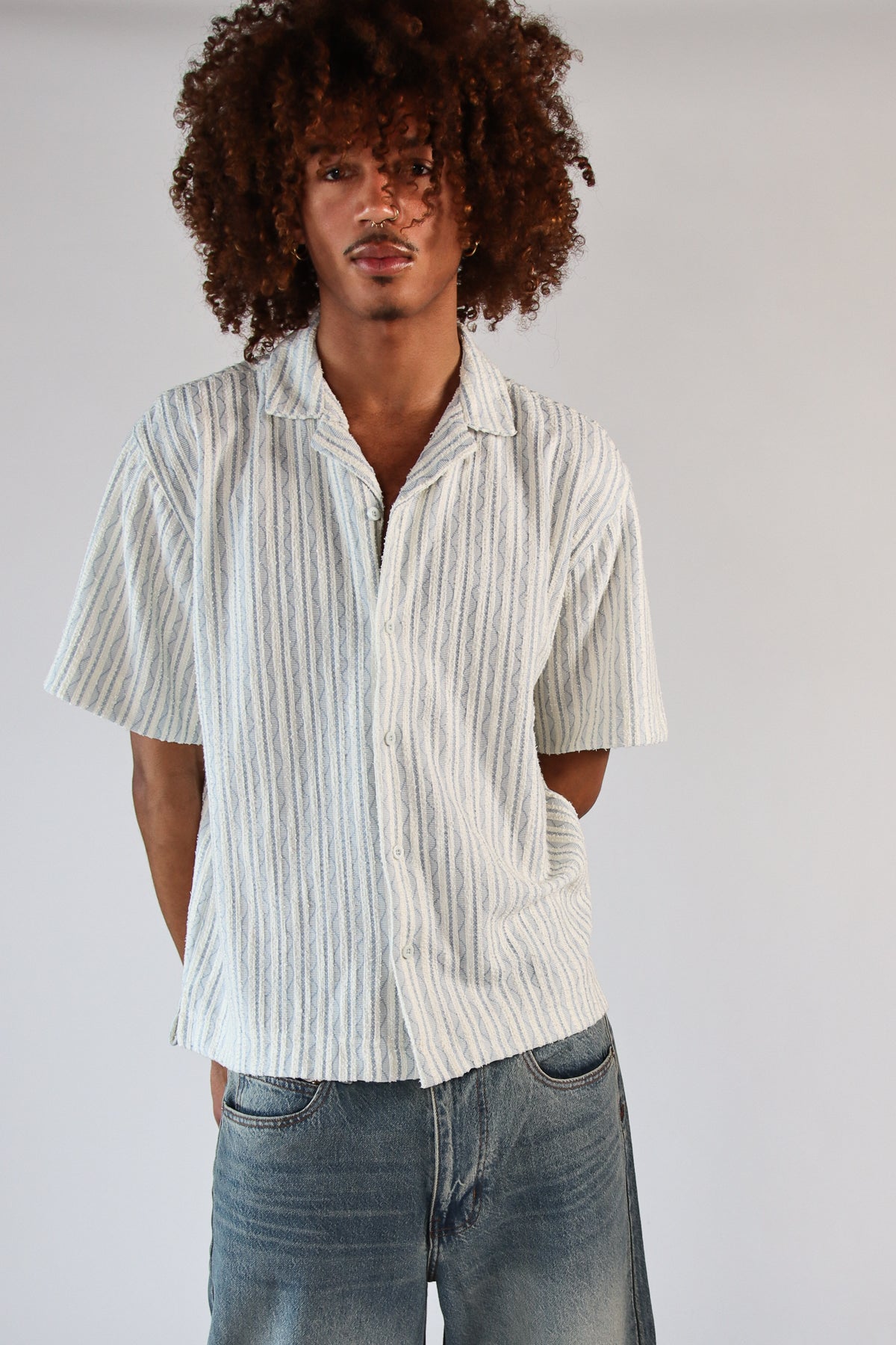 Boucle Stripe Textured Button Up Shirt