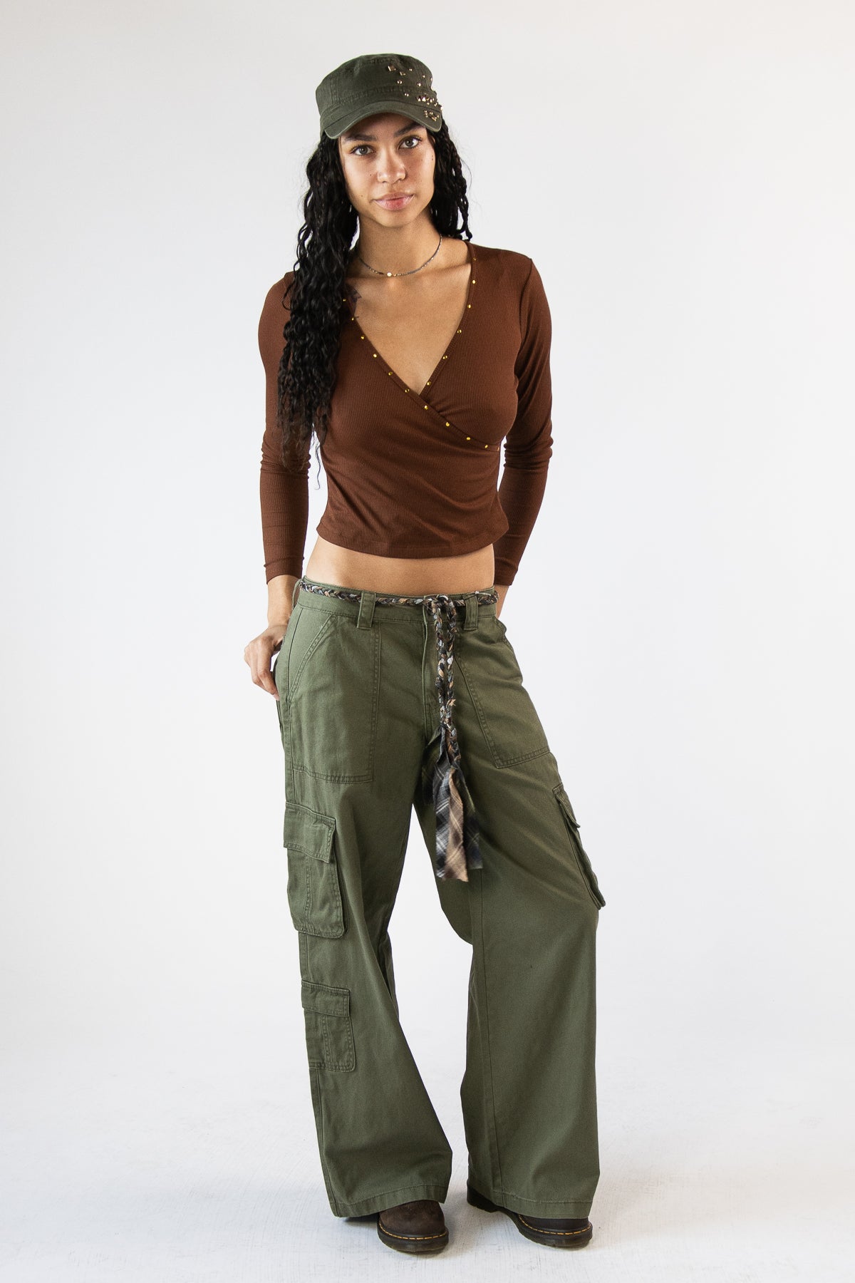 Braided Belt Baggy Cargo Pants