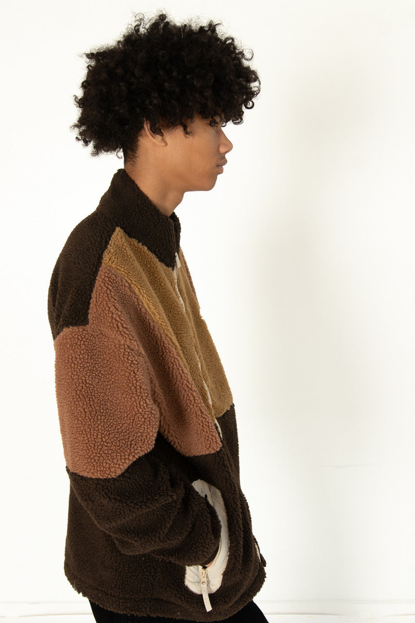 Zip Up Colorblock Sherpa Jacket