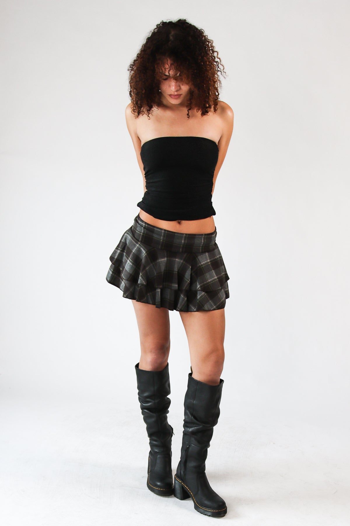 Brushed Plaid Tiered Mini Skort