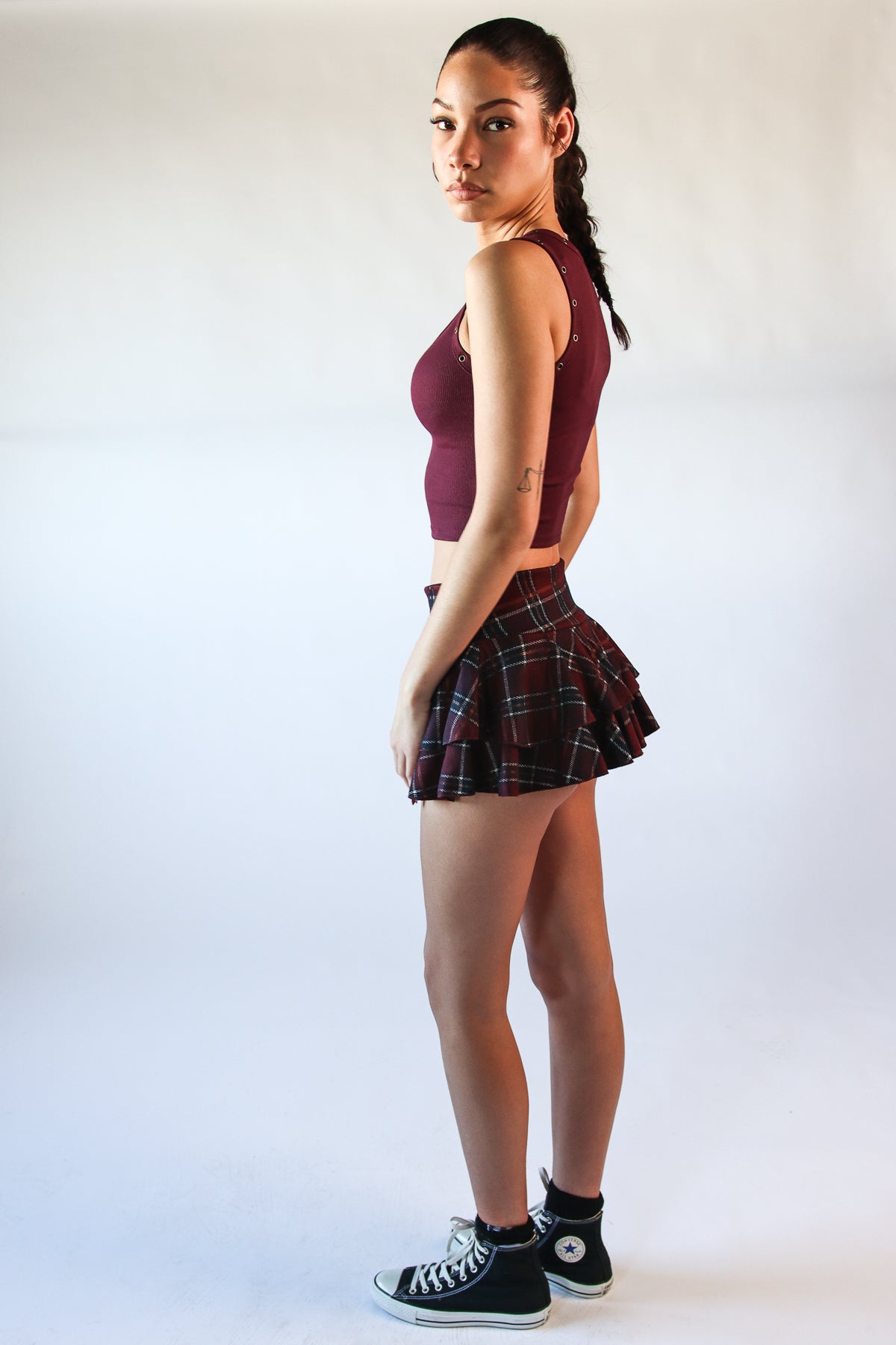 Brushed Plaid Tiered Mini Skort