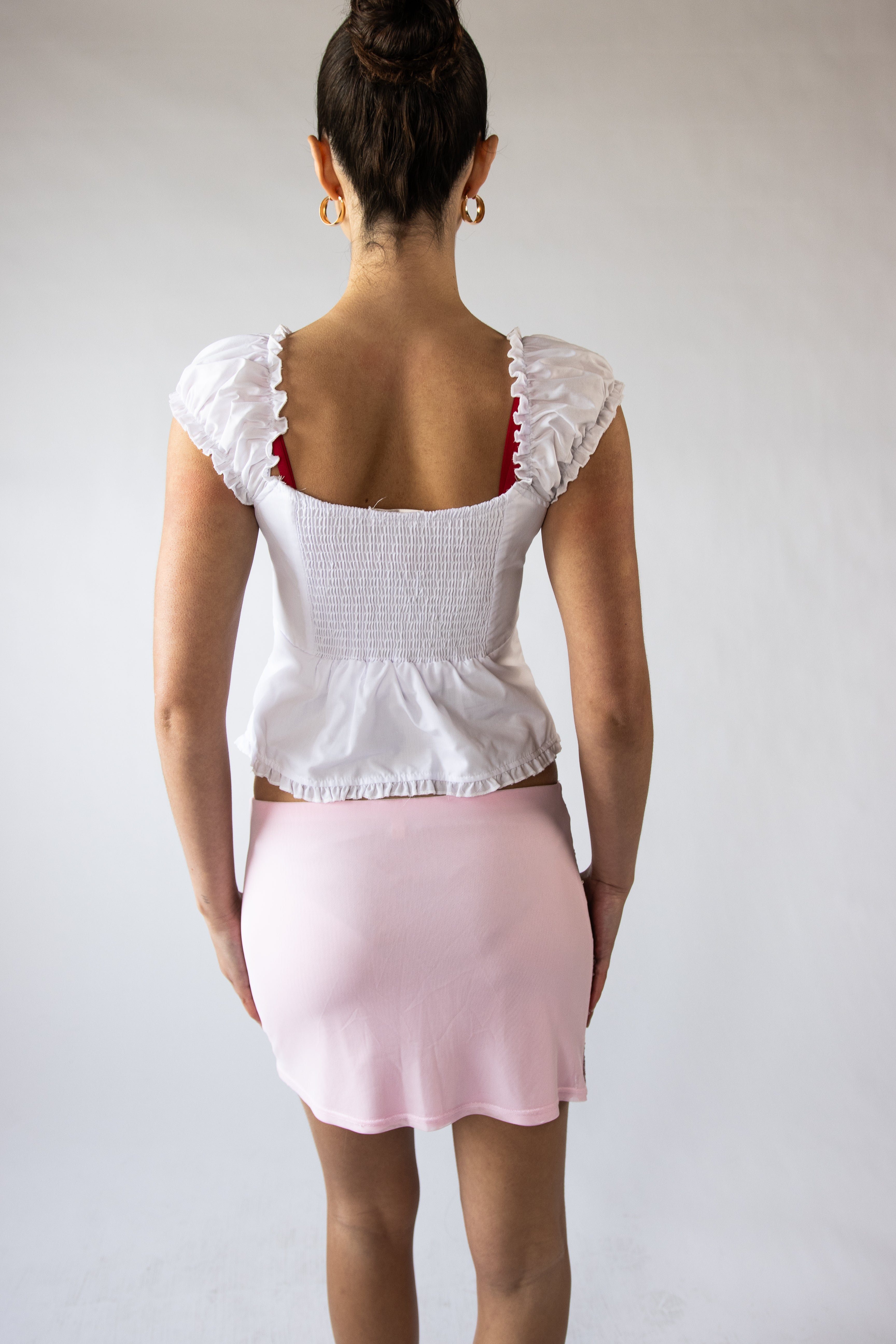 Cap Sleeve Ruffle Trim Button Up Top