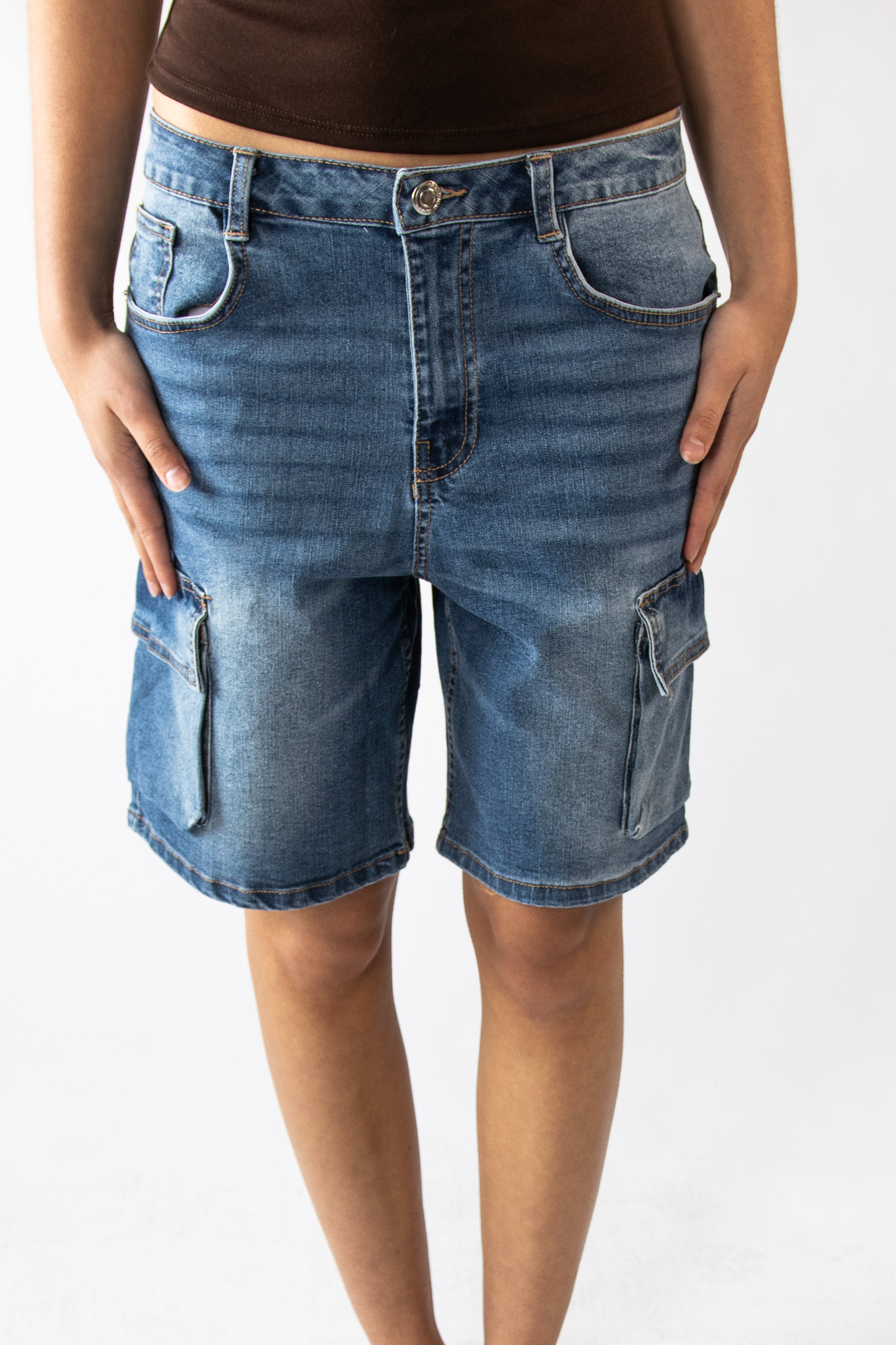Stretch Denim Cargo Jorts