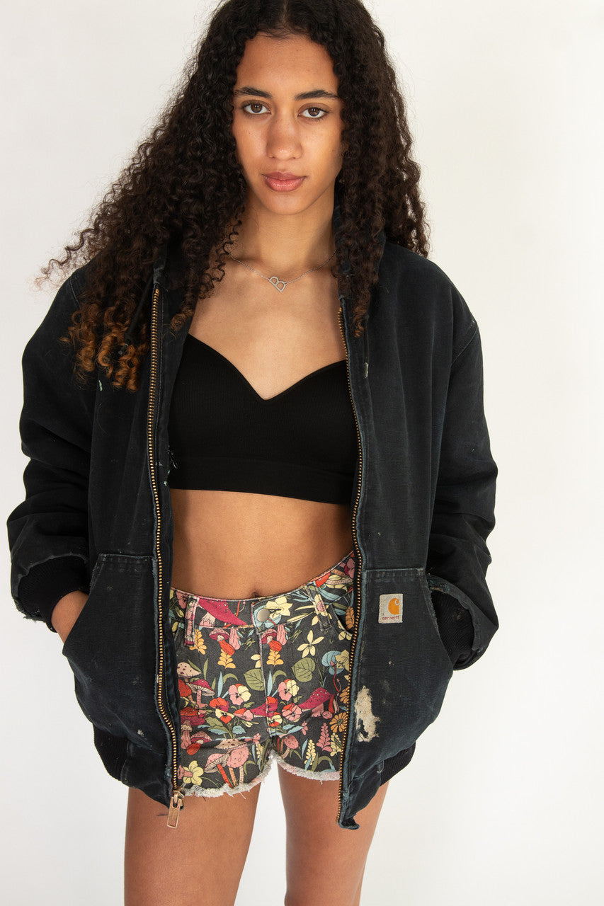 Vintage Distressed Black Hooded Carhartt Jacket (1990s)