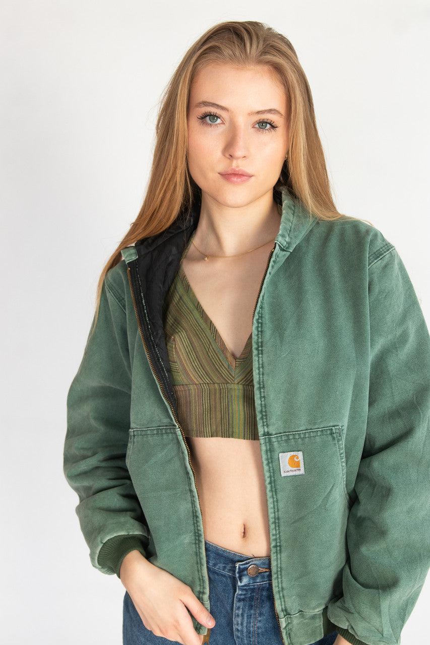 Sage Green Hooded Carhartt Jacket JQ694 (1990s)