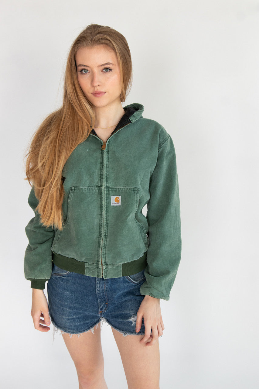 Sage Green Hooded Carhartt Jacket JQ694 (1990s)