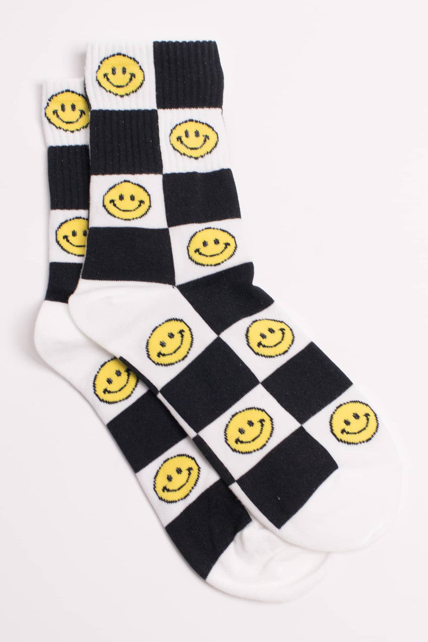 Checkered Smiley Face Socks