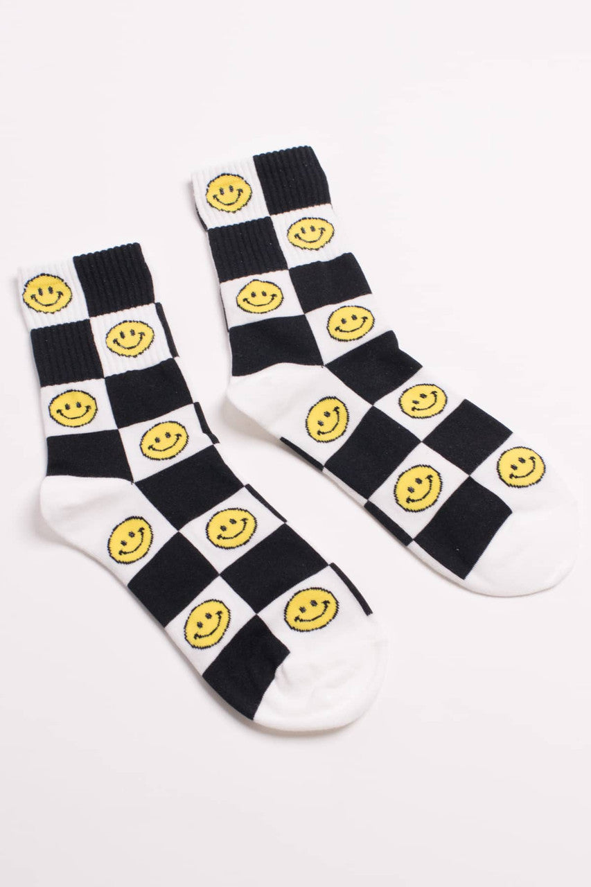 Checkered Smiley Face Socks