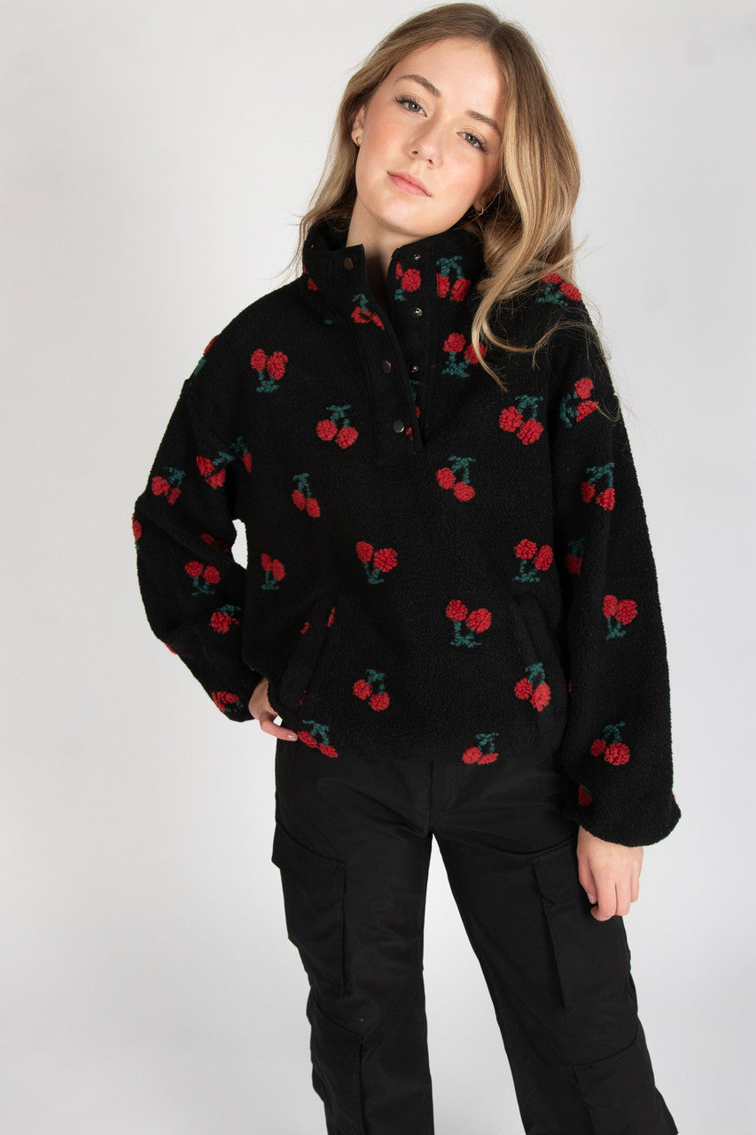 Cherry Pattern Fleece Pullover