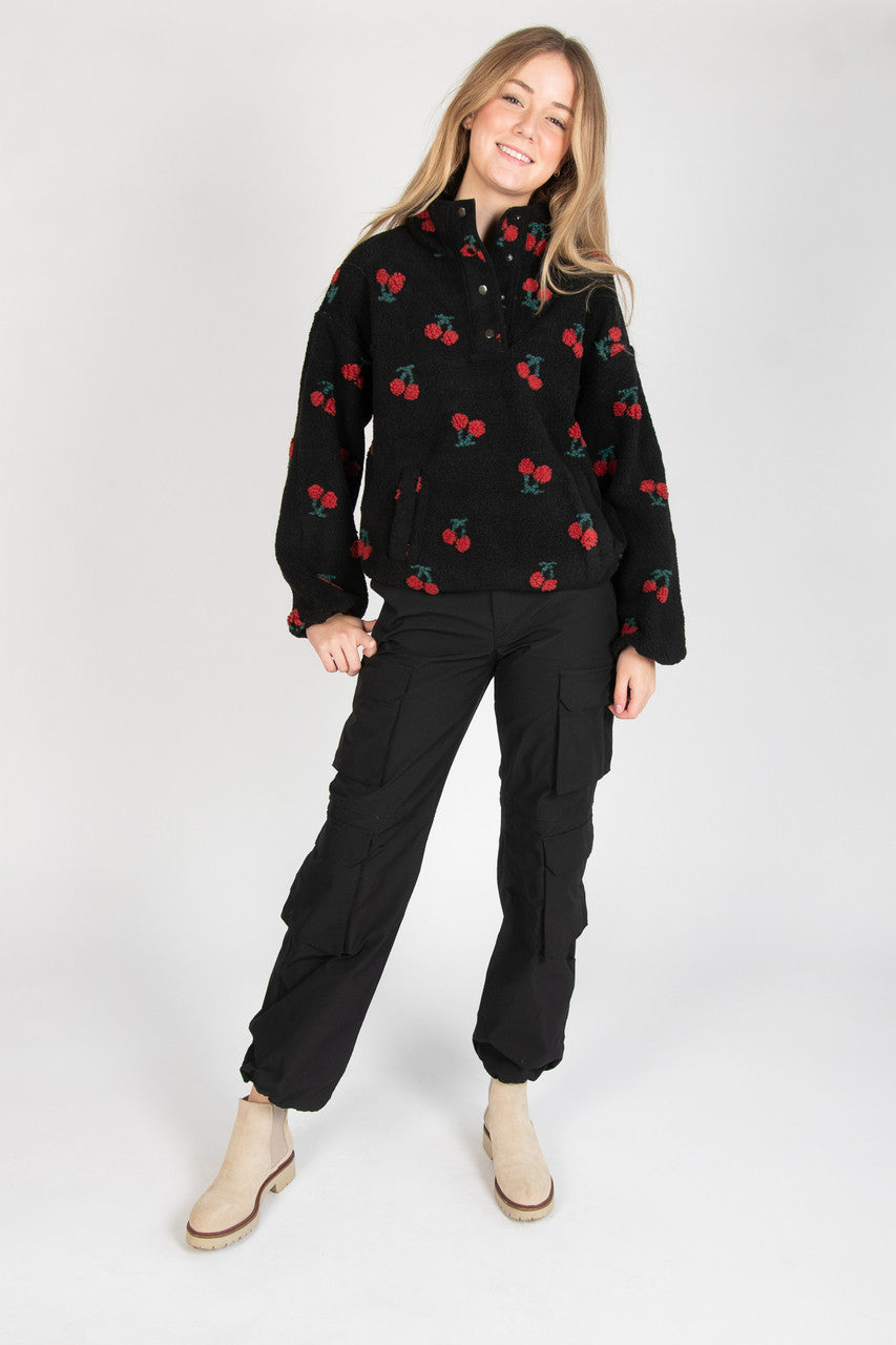 Cherry Pattern Fleece Pullover