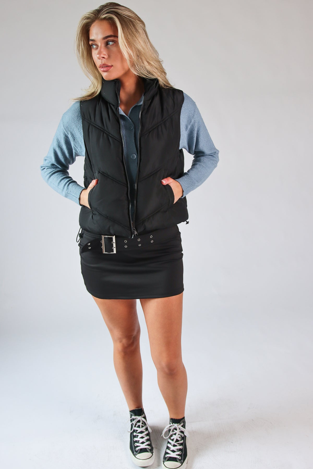 Chevron Puffer Vest Black