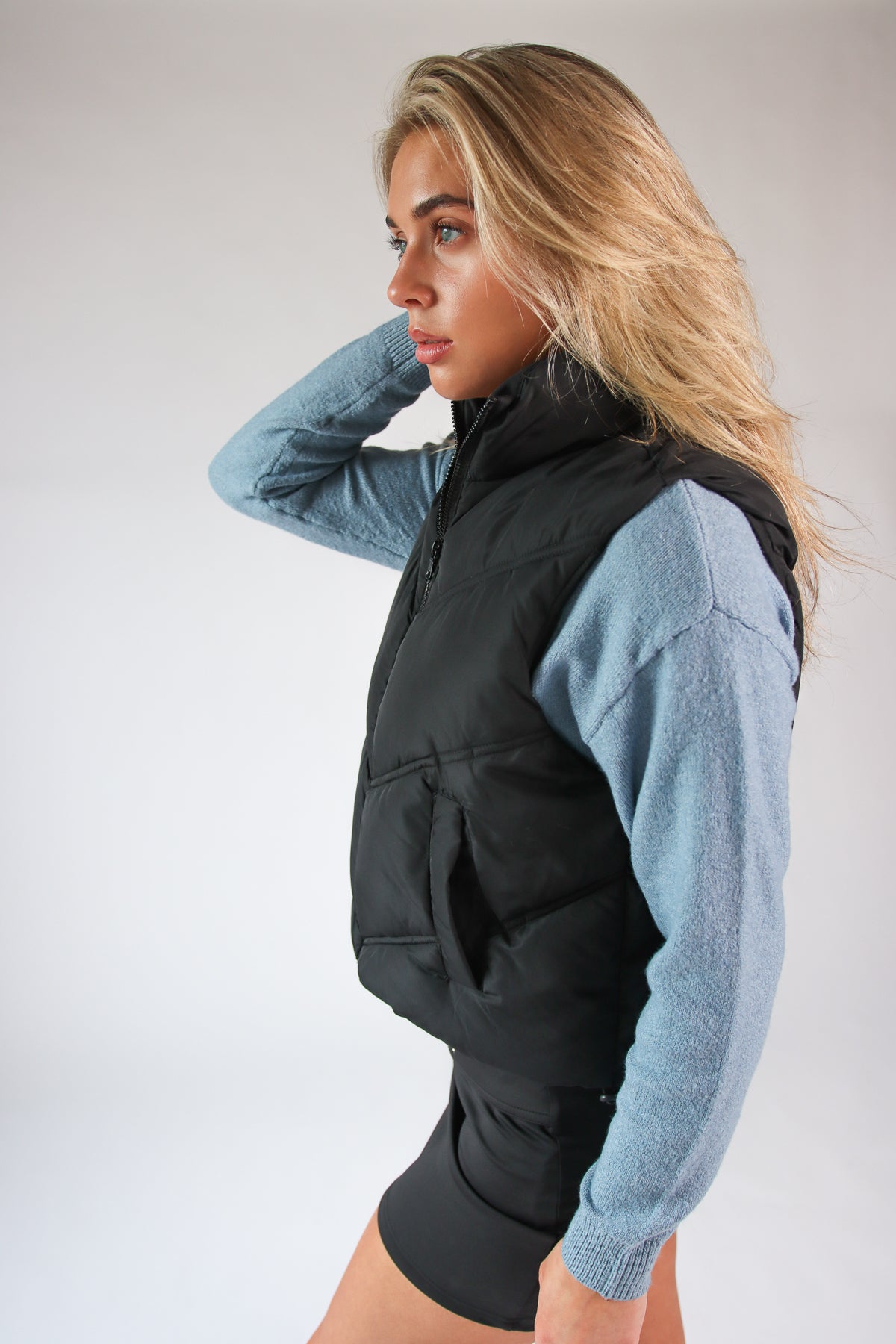 Chevron Puffer Vest Black