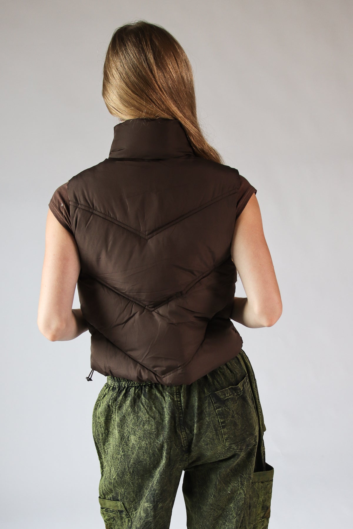 Chevron Puffer Vest Brown