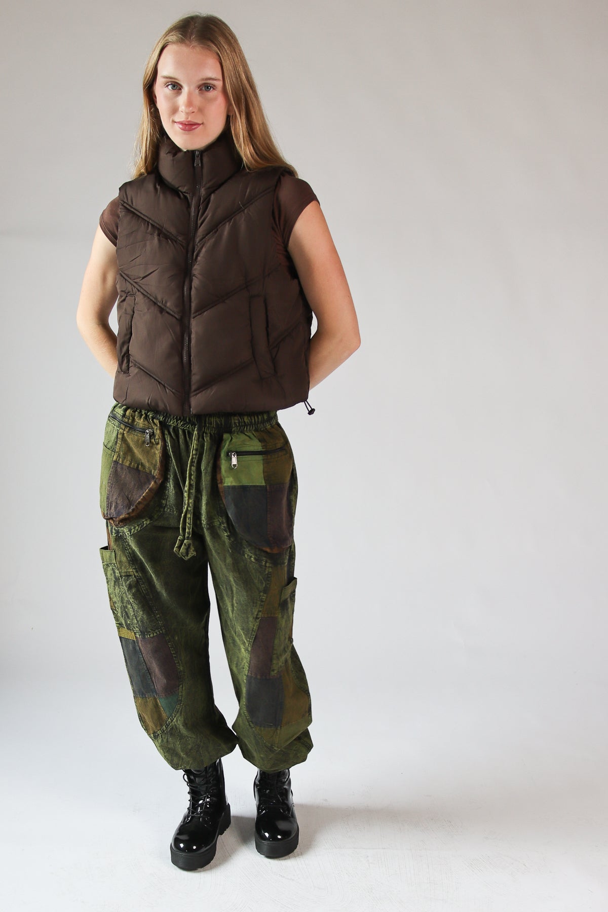 Chevron Puffer Vest Brown
