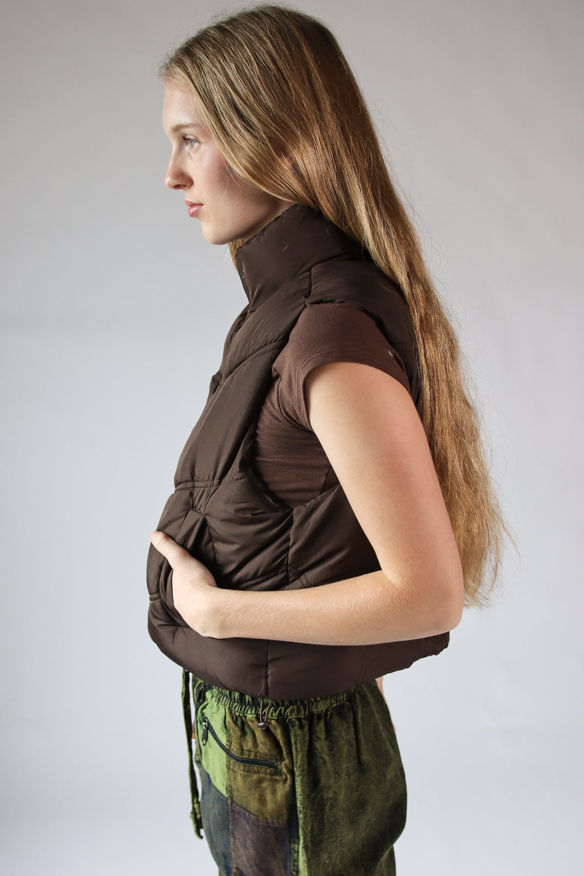 Chevron Puffer Vest Brown