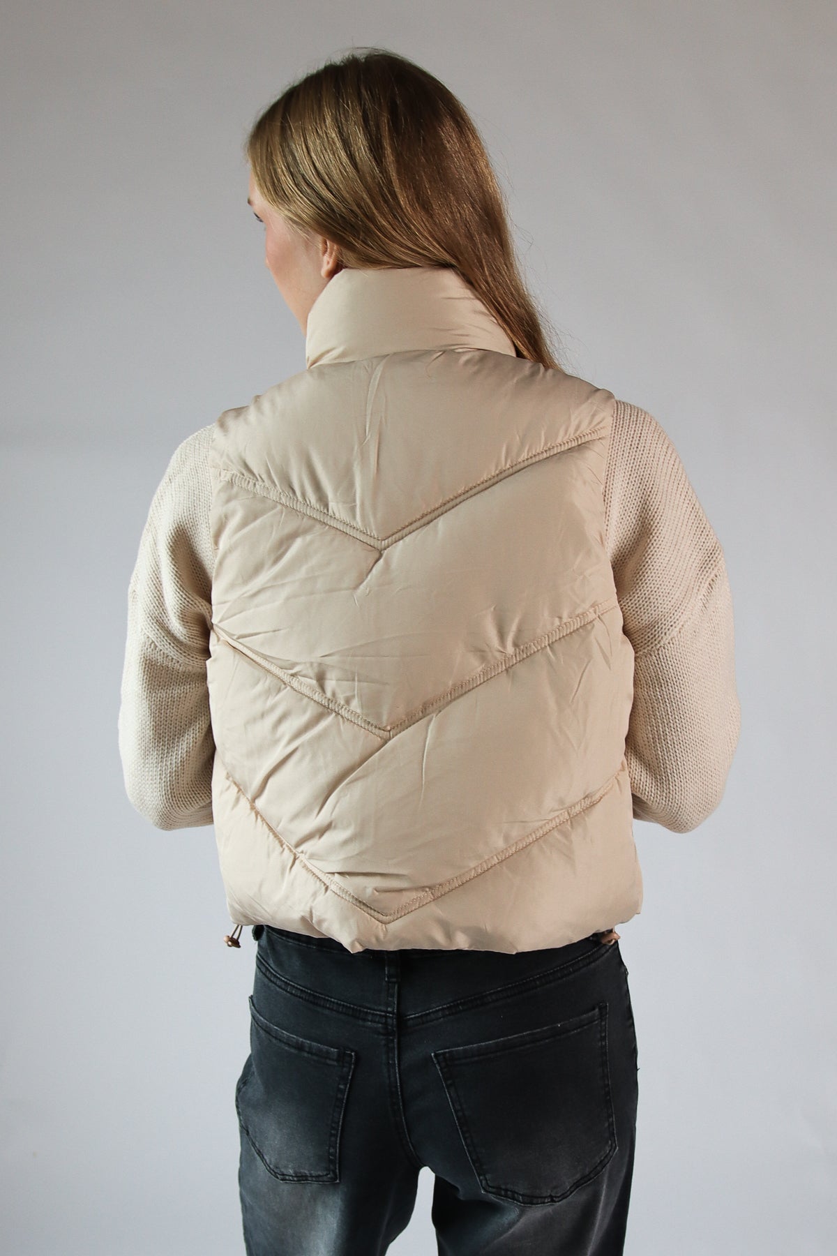 Chevron Puffer Vest Beige