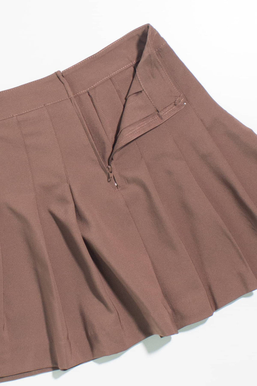 Cocoa Brown Stretch Pleated Skirt