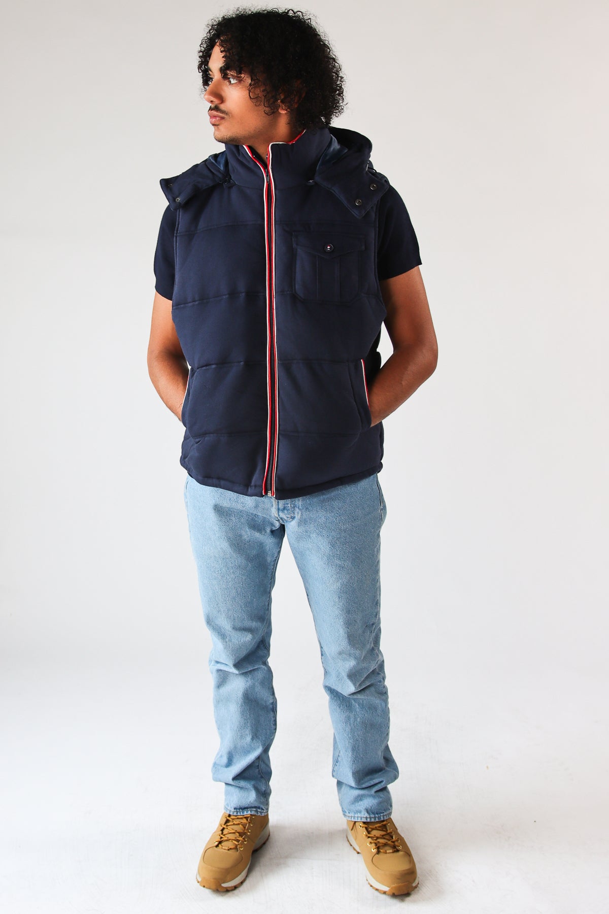 Contrast Seam Removable Hood Puffer Vest