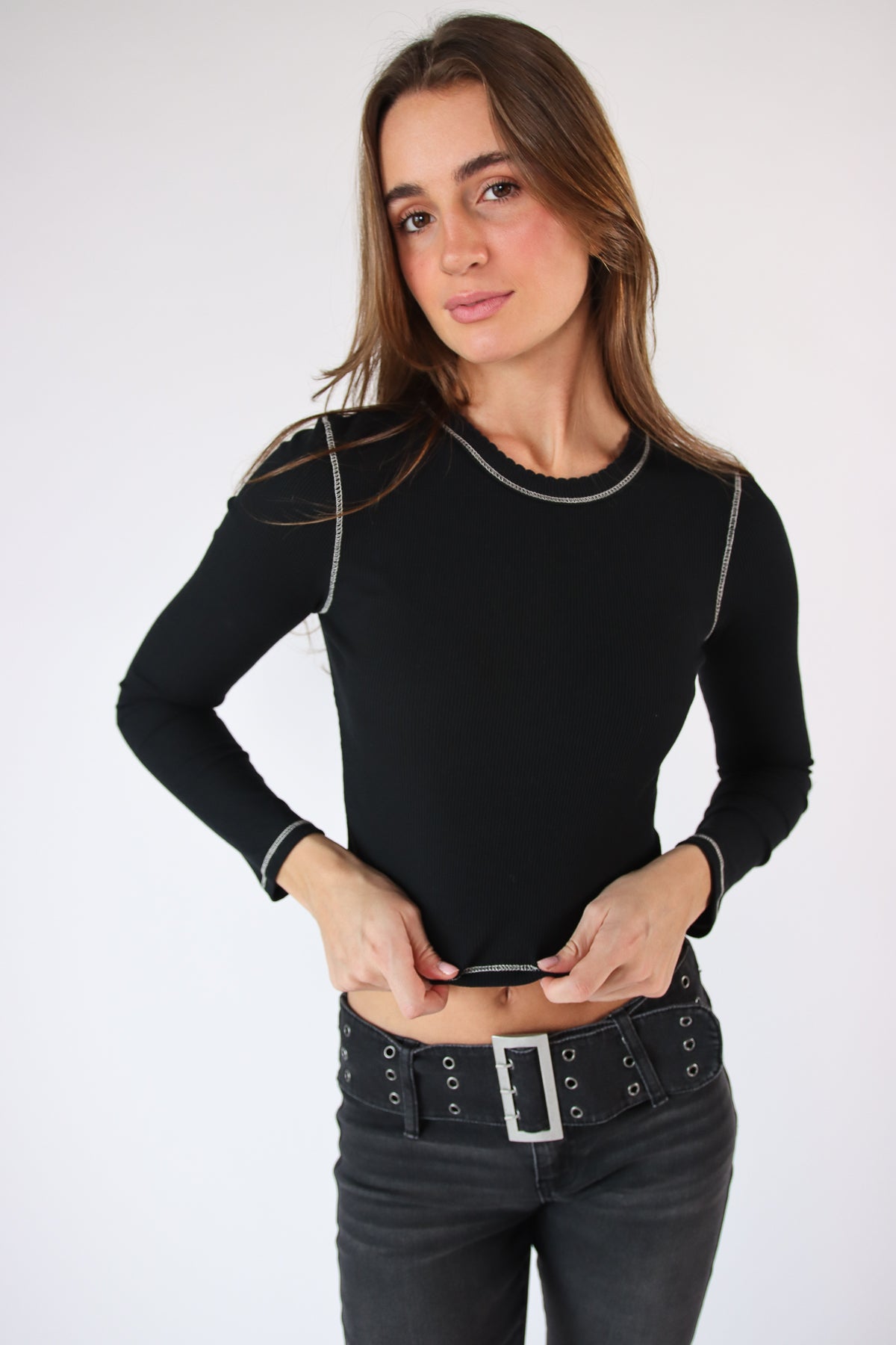 Contrast Stitch Long Sleeve Tee