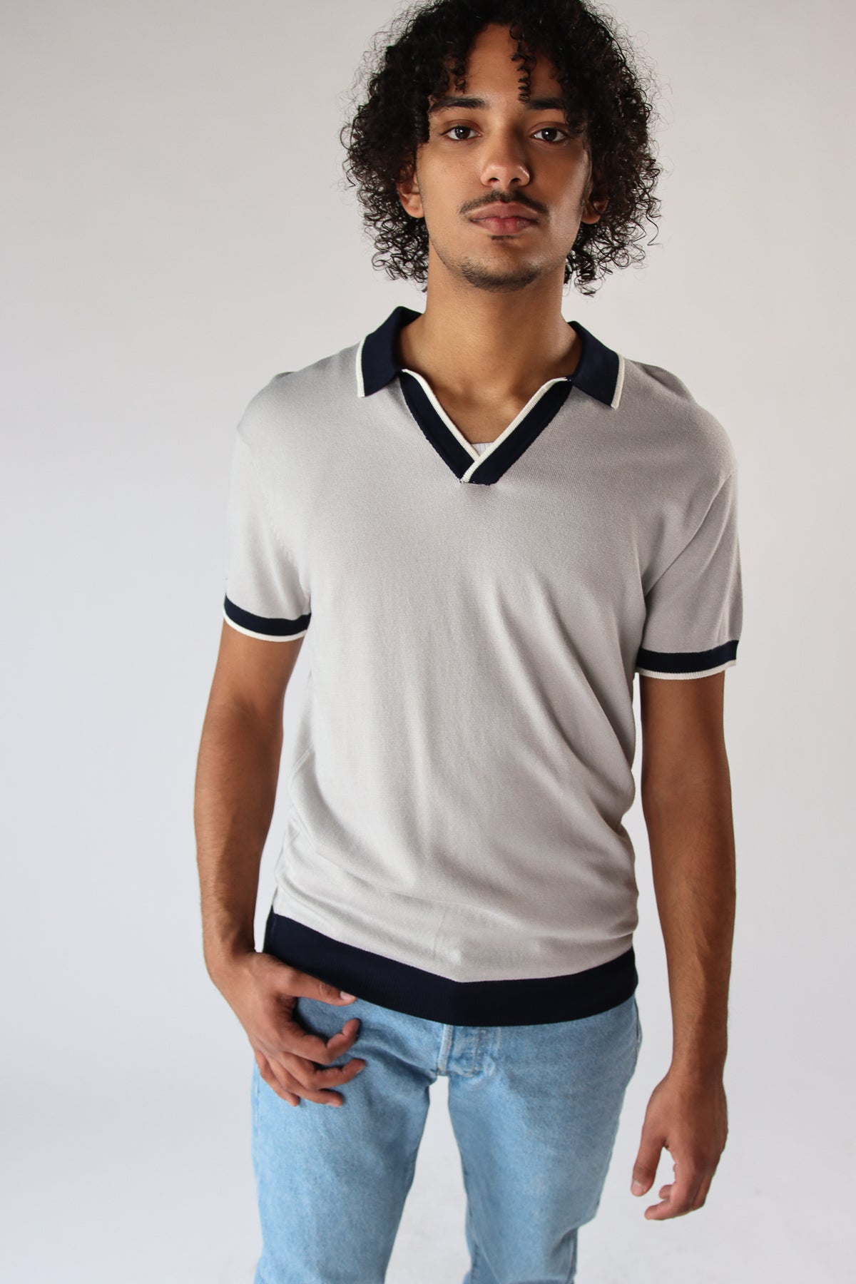 Contrast V-Neck Polo