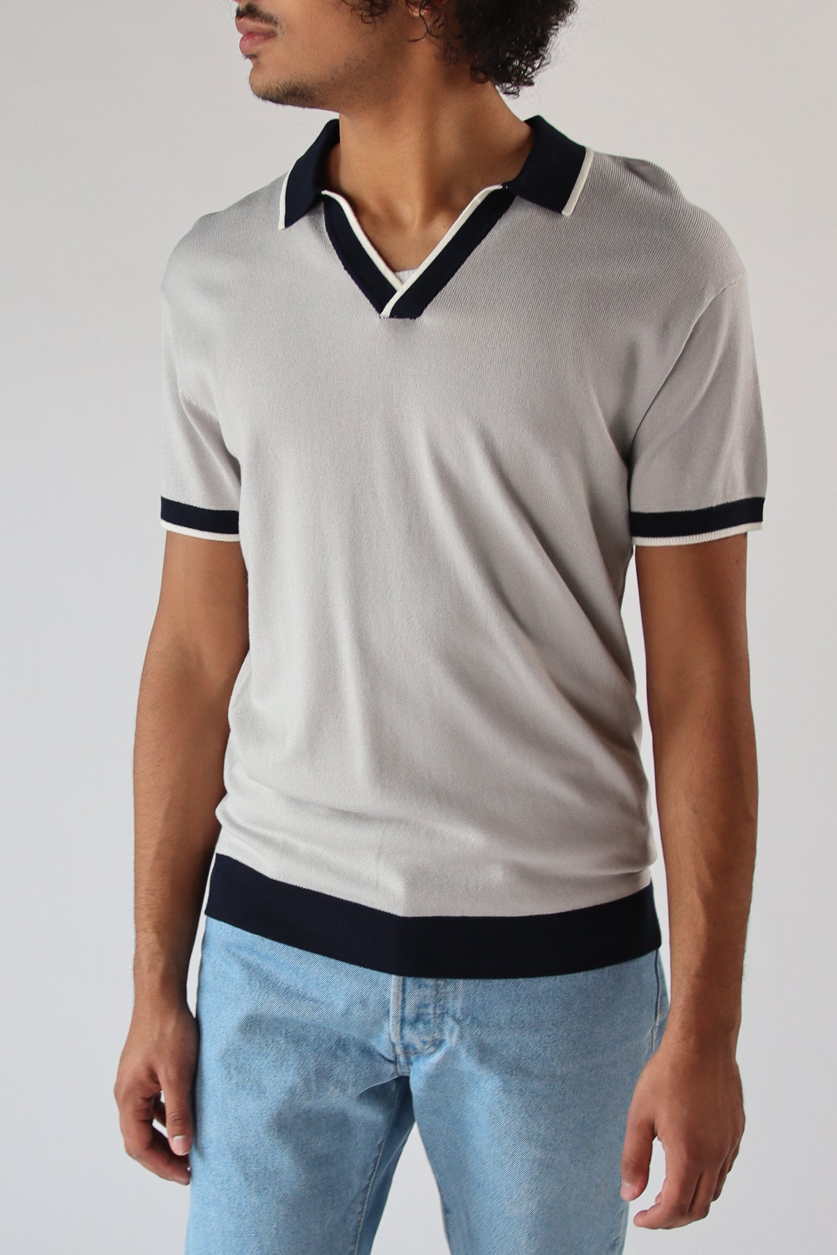 Contrast V-Neck Polo