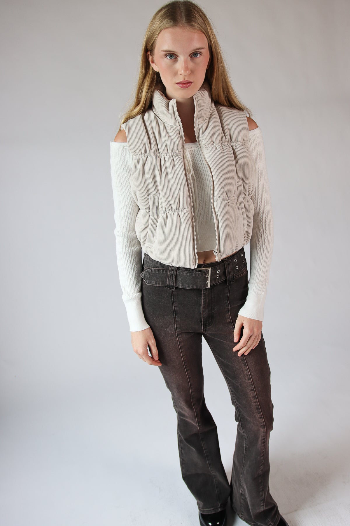 Corduroy Puffer Vest Beige