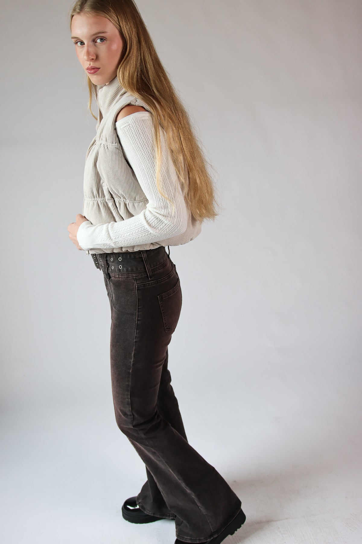 Corduroy Puffer Vest Beige