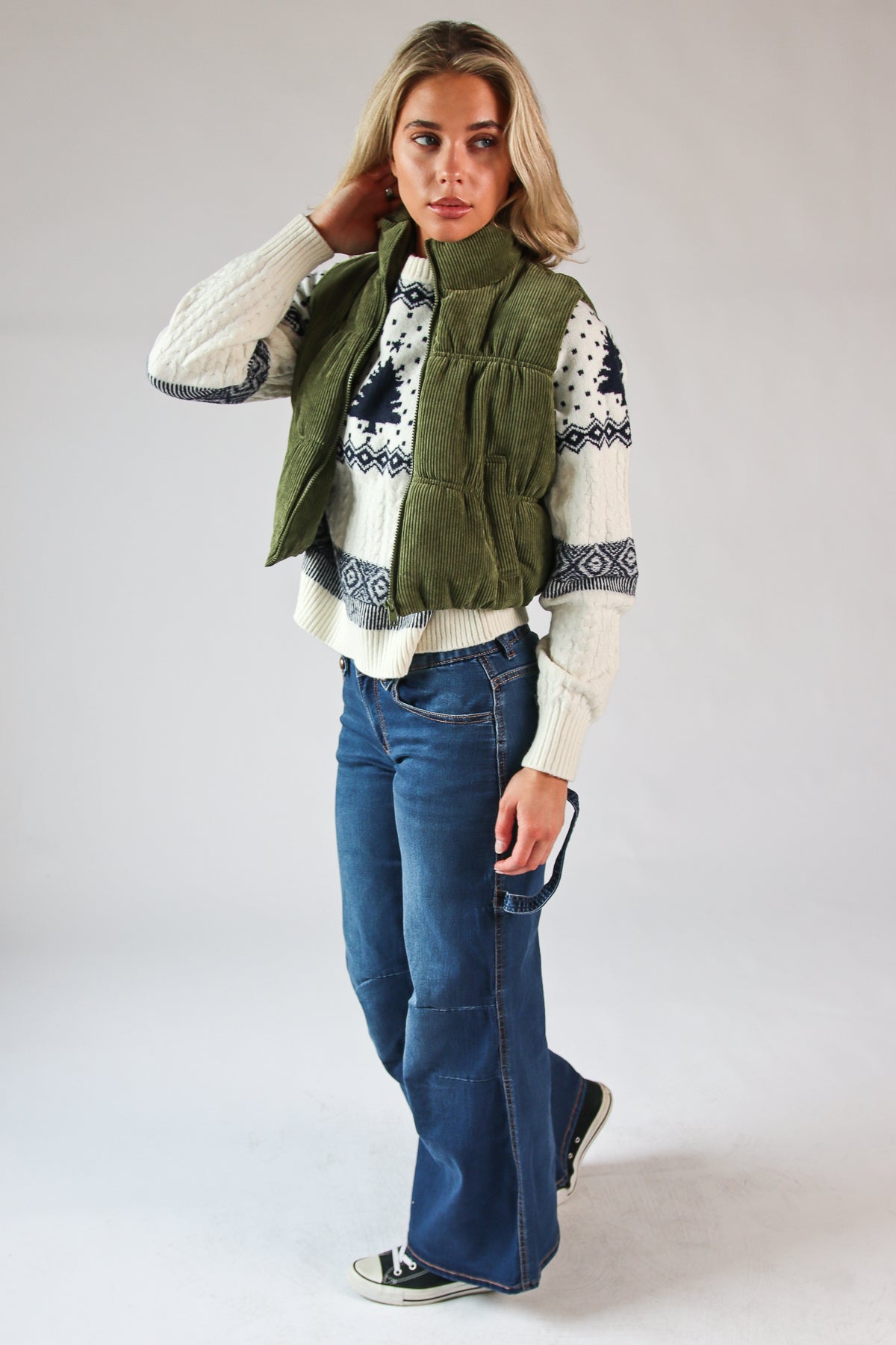 Corduroy Puffer Vest Olive