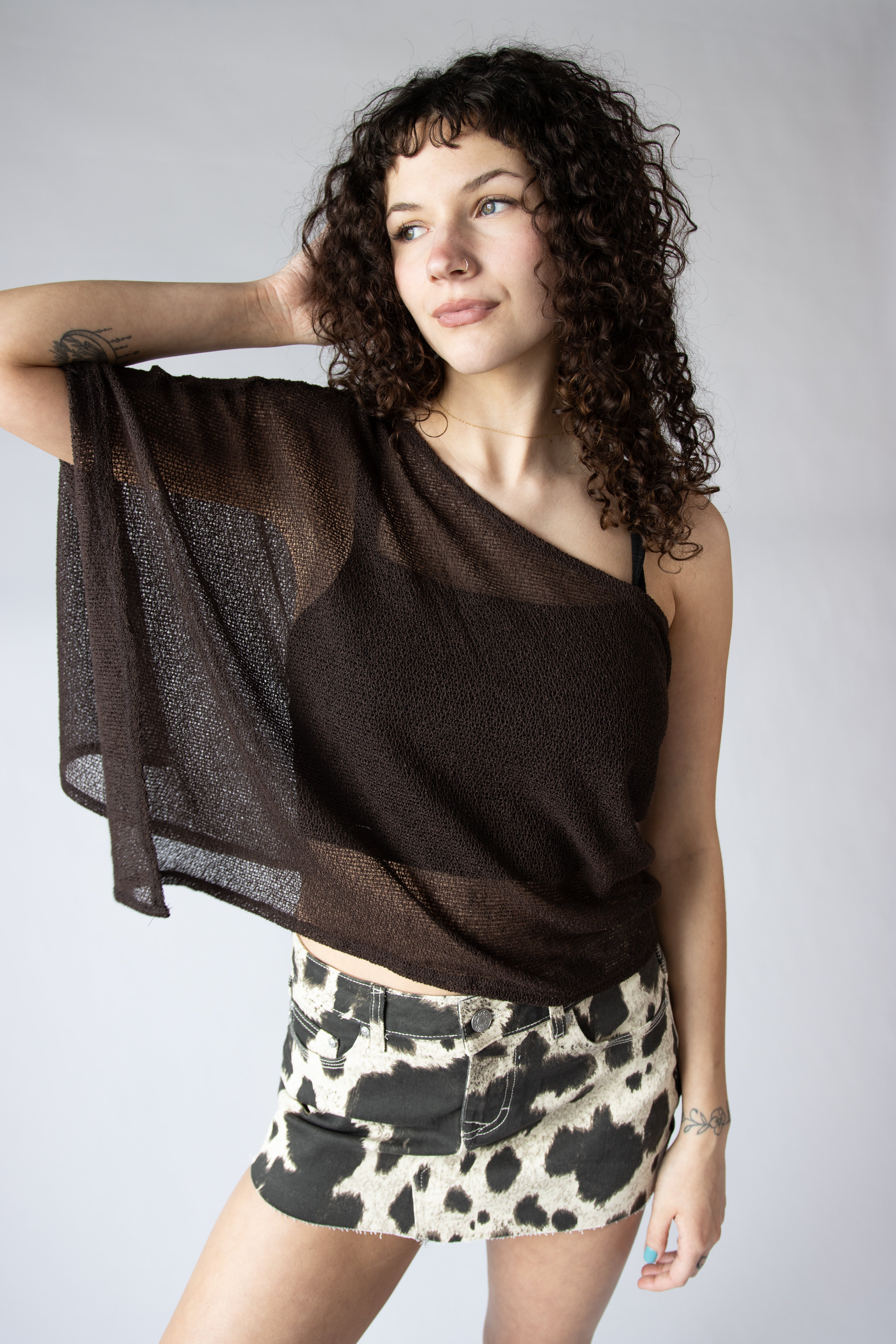 Cow Print Denim Mini Skirt