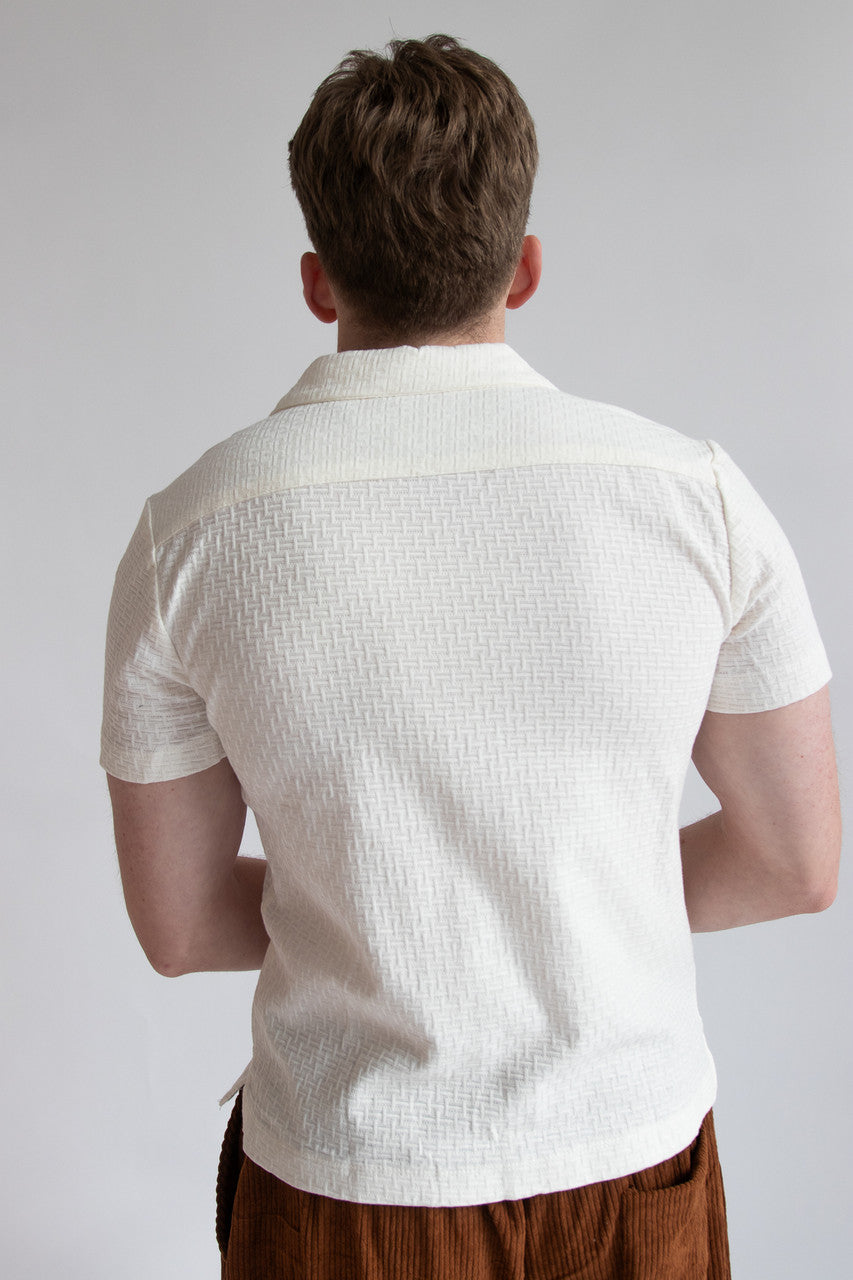 Textured Basket Weave Knit Button Up Shirt