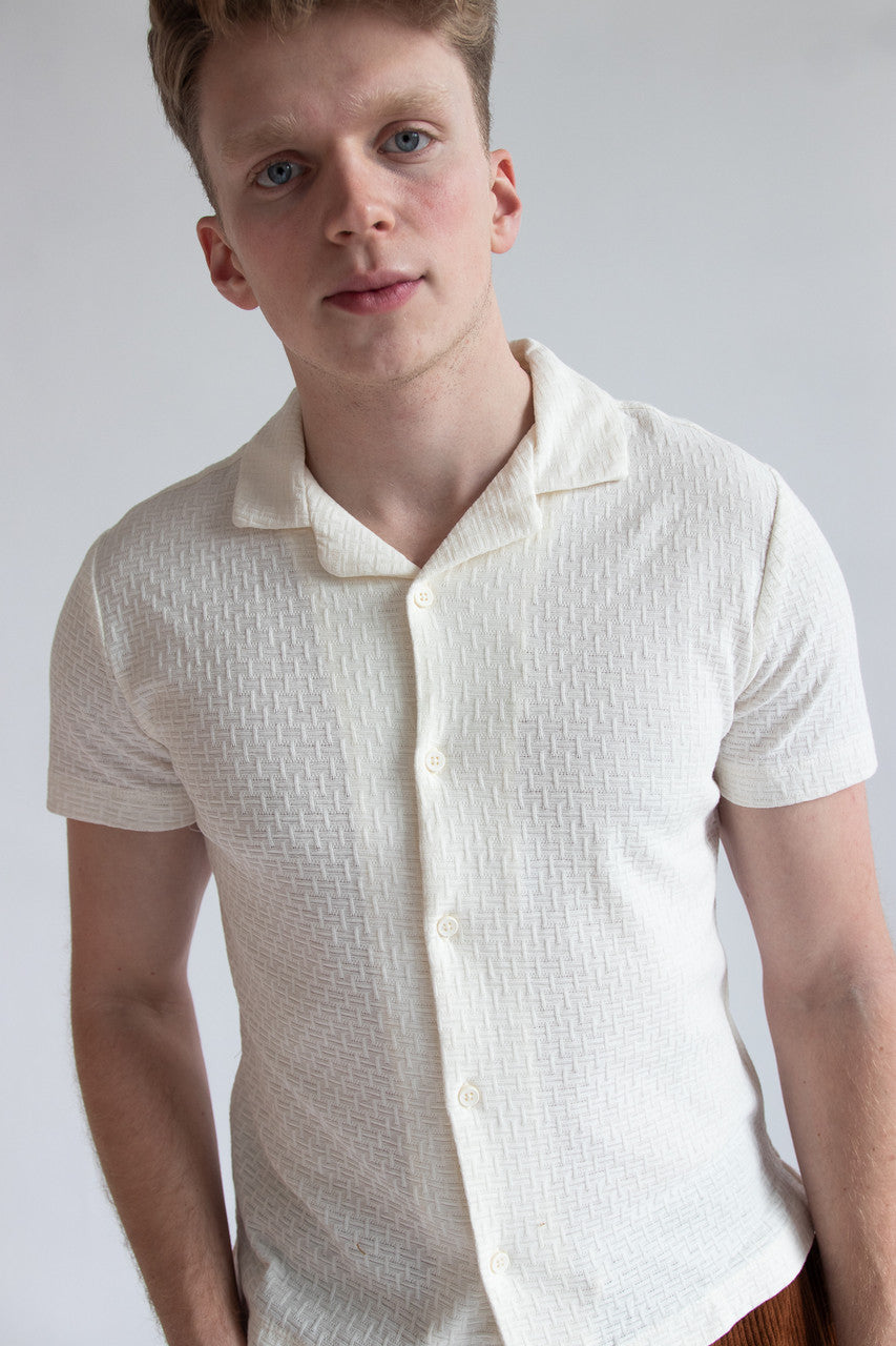 Textured Basket Weave Knit Button Up Shirt