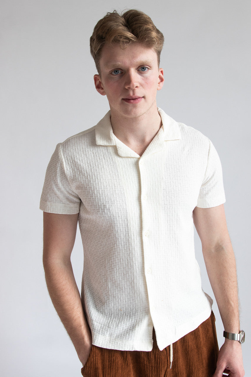 Textured Basket Weave Knit Button Up Shirt
