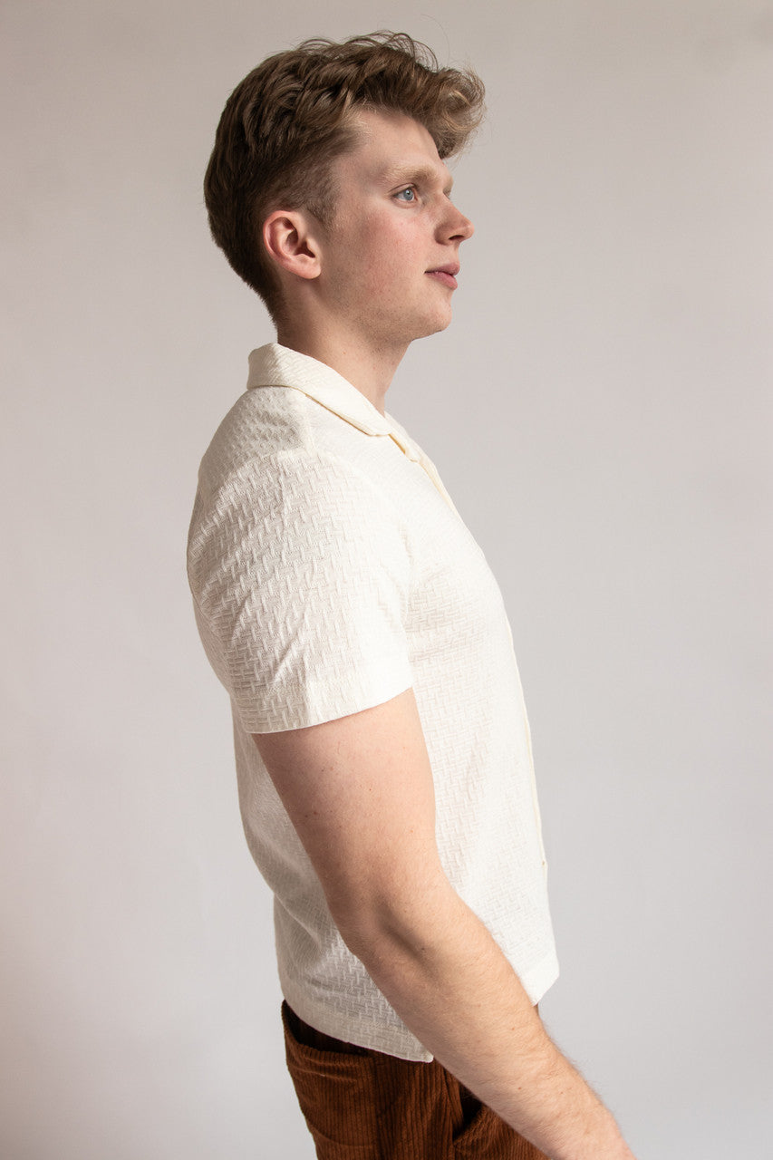 Textured Basket Weave Knit Button Up Shirt