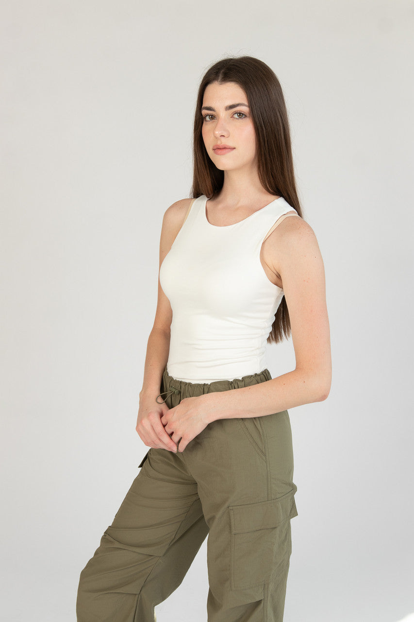 White Doubled Layered Tank Bodysuit