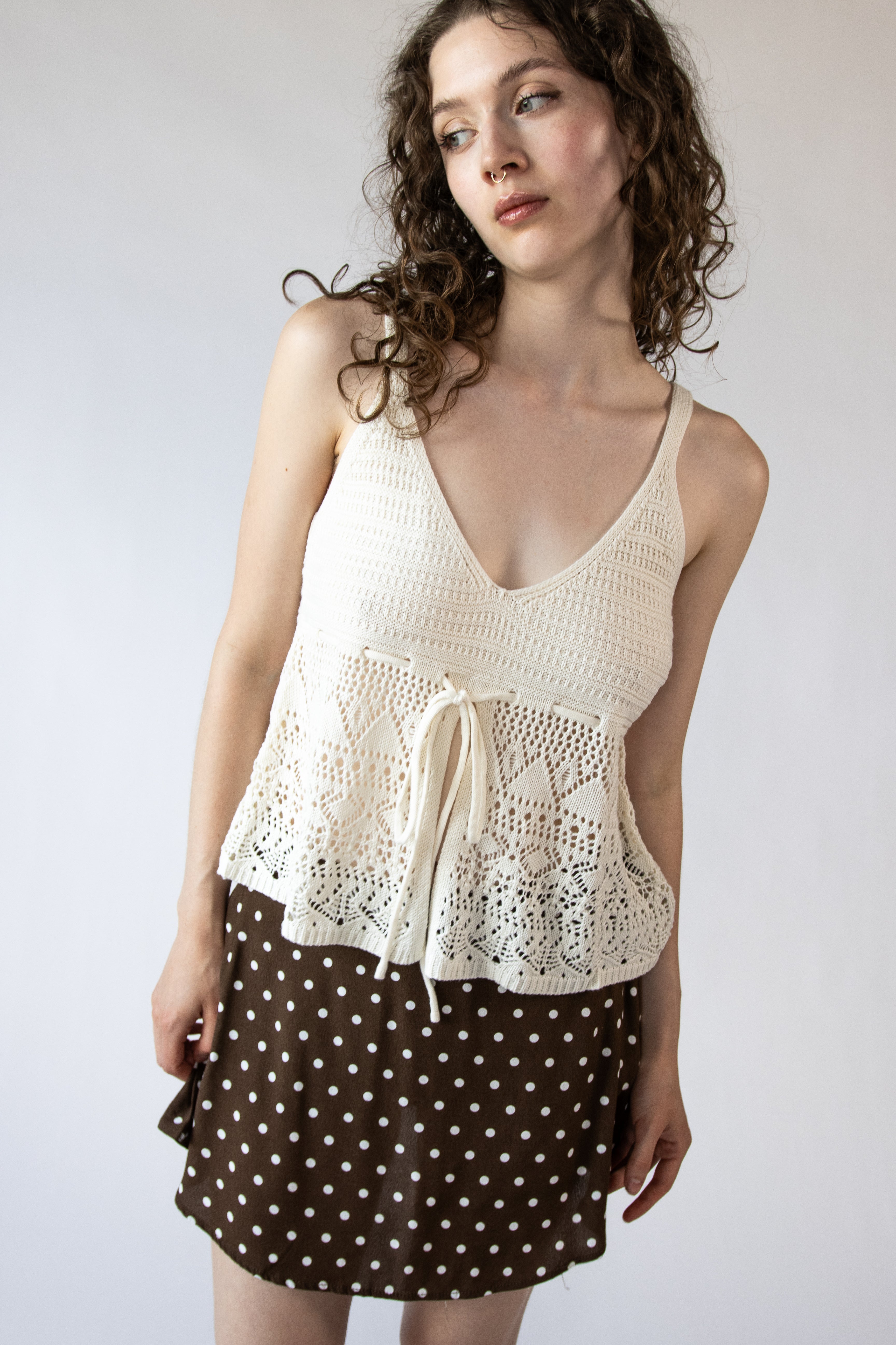 Mixed Open Knit Flyaway Tank Top