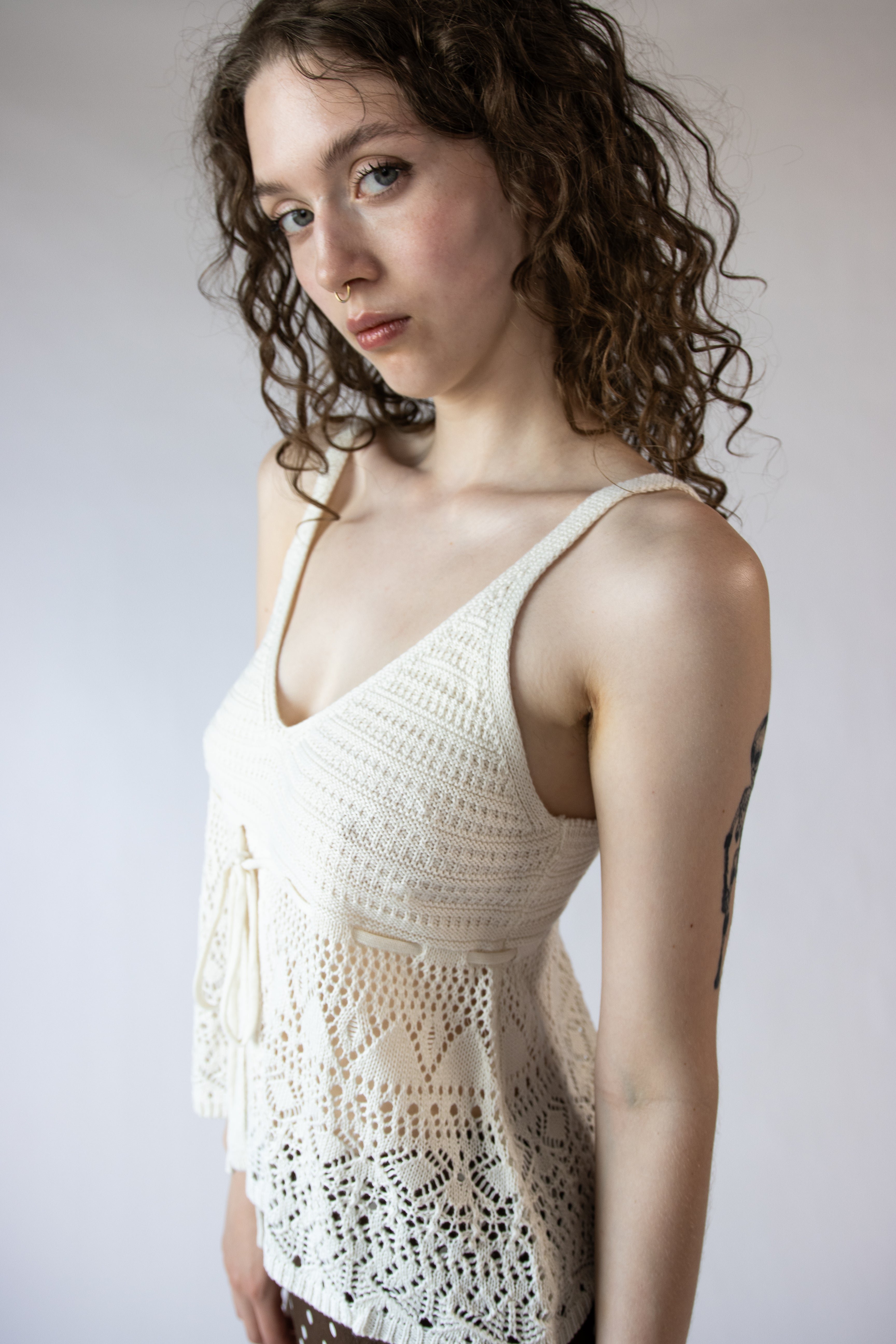 Mixed Open Knit Flyaway Tank Top