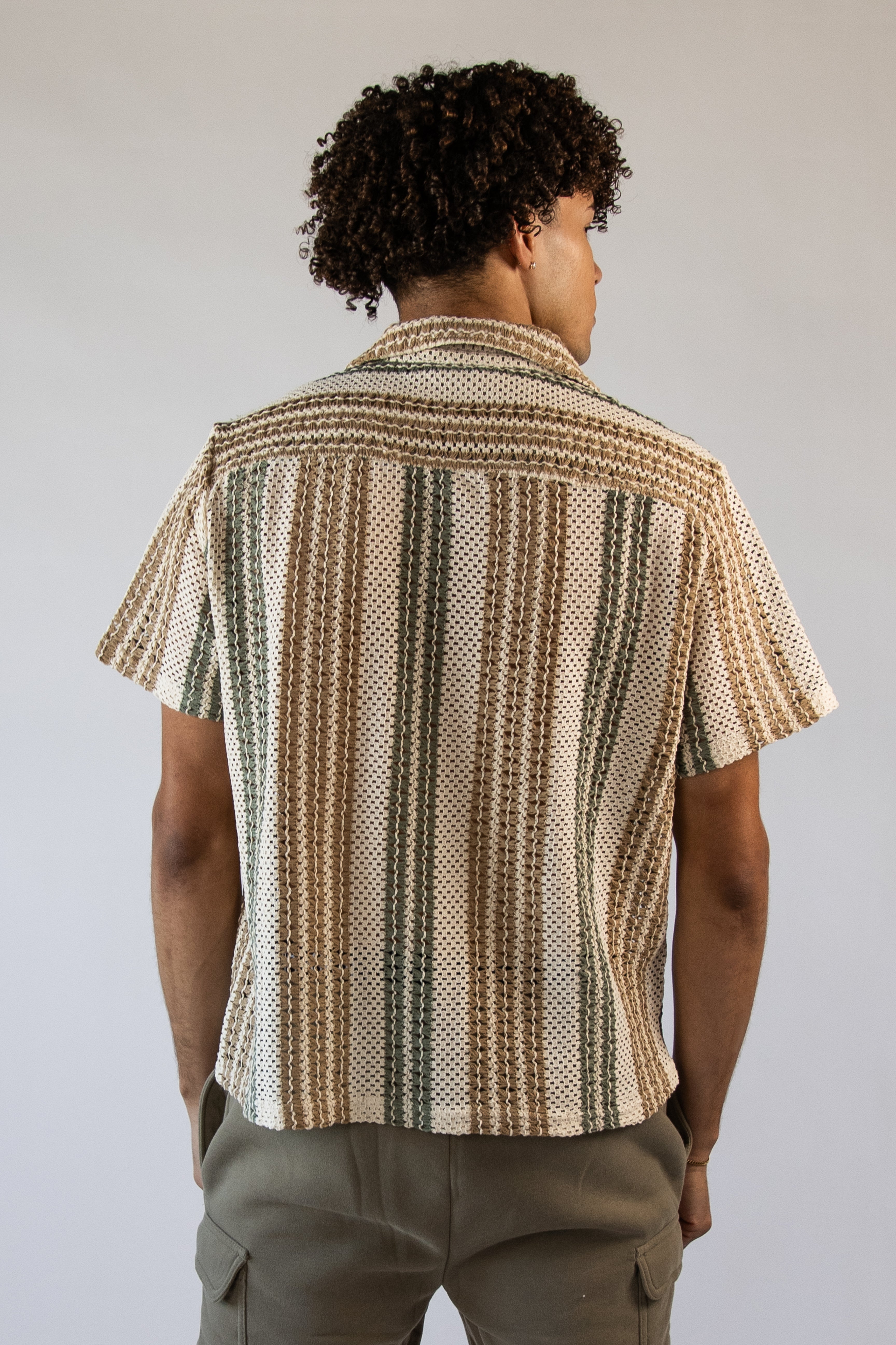 Crochet Striped Button Up Shirt