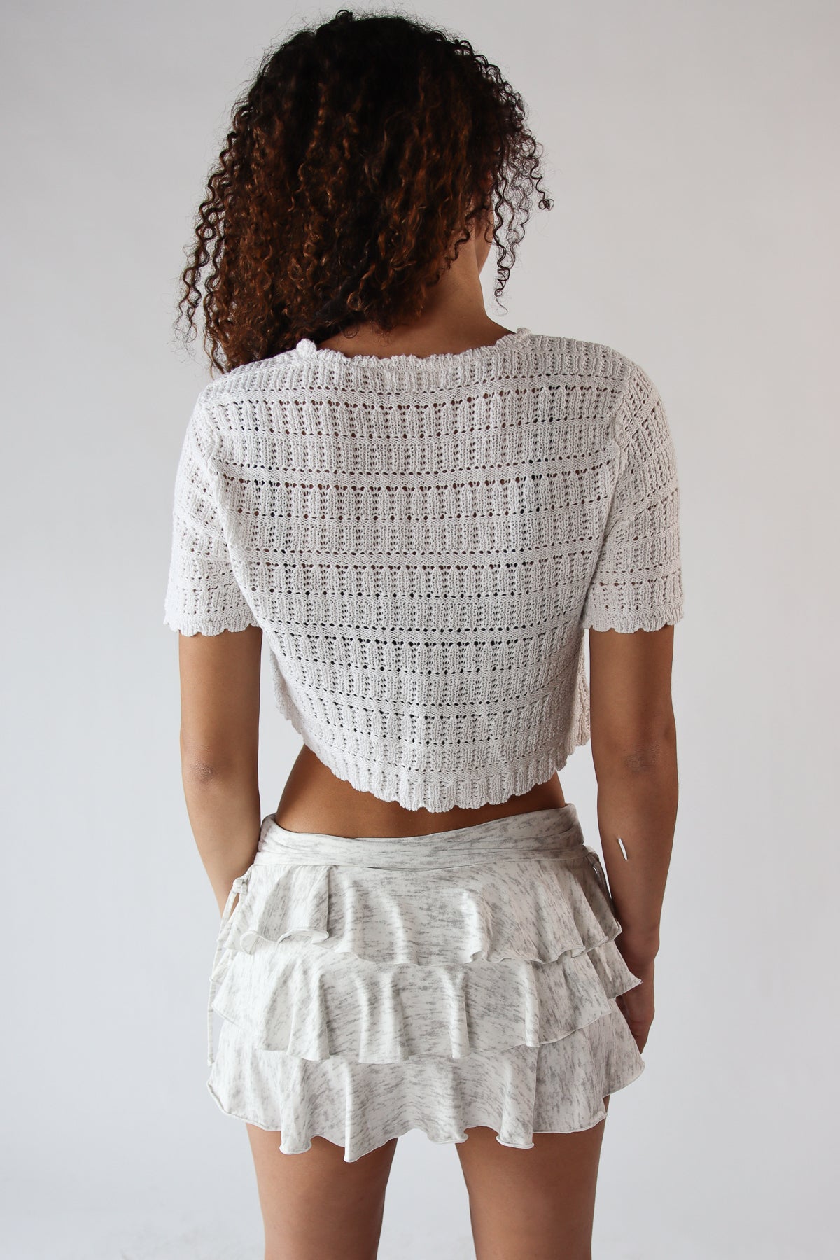 Tie Front Pointelle Crochet Top