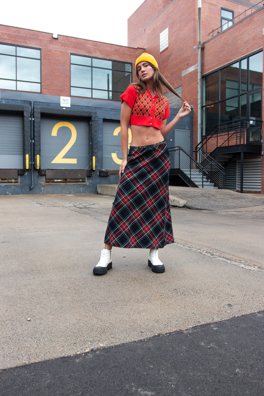 Vintage Red Cropped Short Sleeve Cardigan Sweater (1970s)