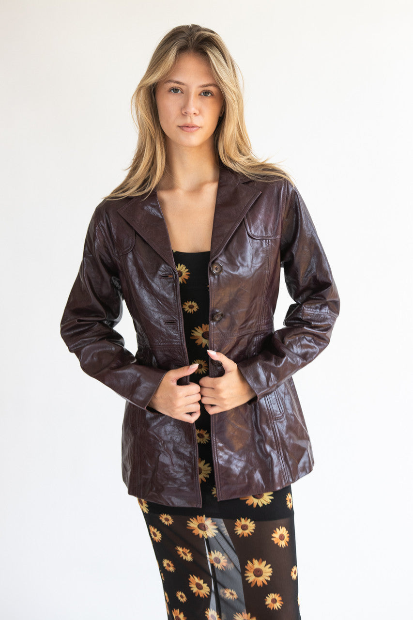 Vintage Dark Maroon Leather Trench Coat (1970s)