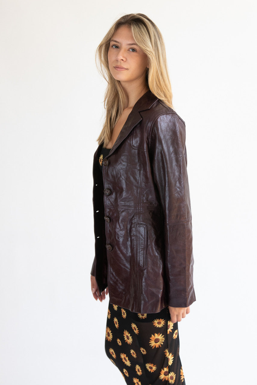 Vintage Dark Maroon Leather Trench Coat (1970s)